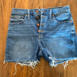 Madewell High-Rise Denim Shorts. Medium wash, button fly. Size 28.